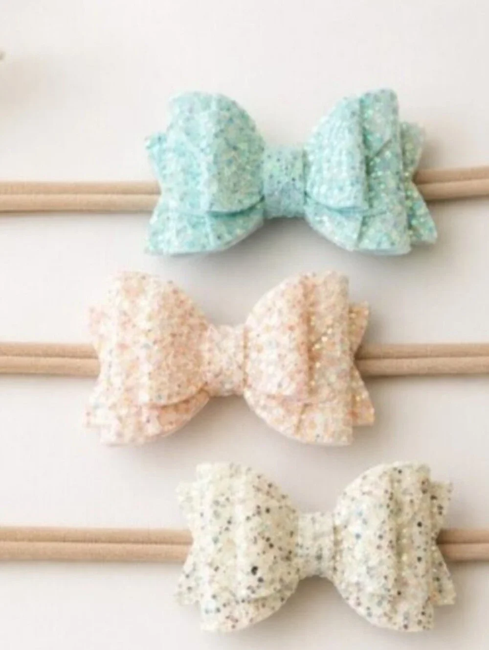 Handmade Baby Bow Headbands Set 3pc/Glitter Nylon Newborn Toddler Bows🎀✨